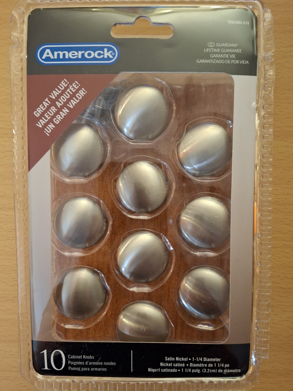 Amerock Round Cabinet Knobs Satin Nickel Silver 1.25 in Diameter 10 Pack
